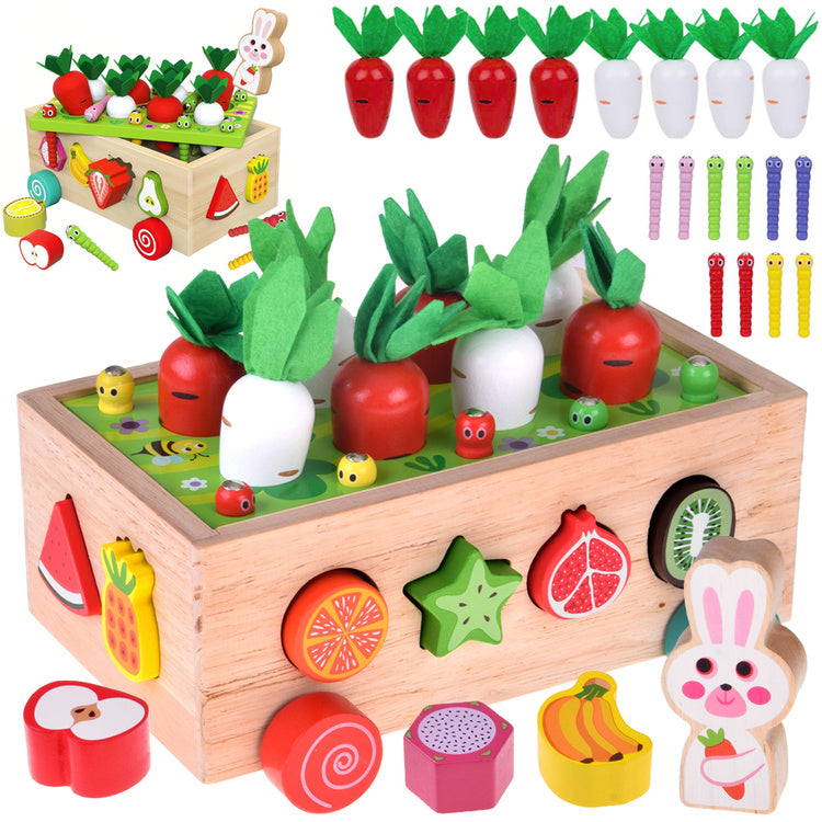 Montessori medinis vežimėlis rūšiuoklis su priedais