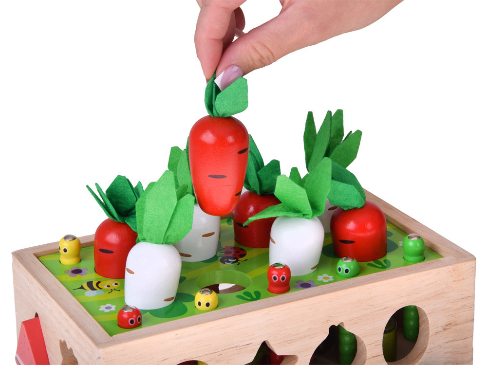 Montessori medinis vežimėlis rūšiuoklis su priedais