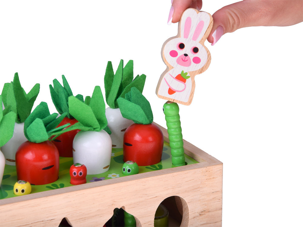 Montessori medinis vežimėlis rūšiuoklis su priedais