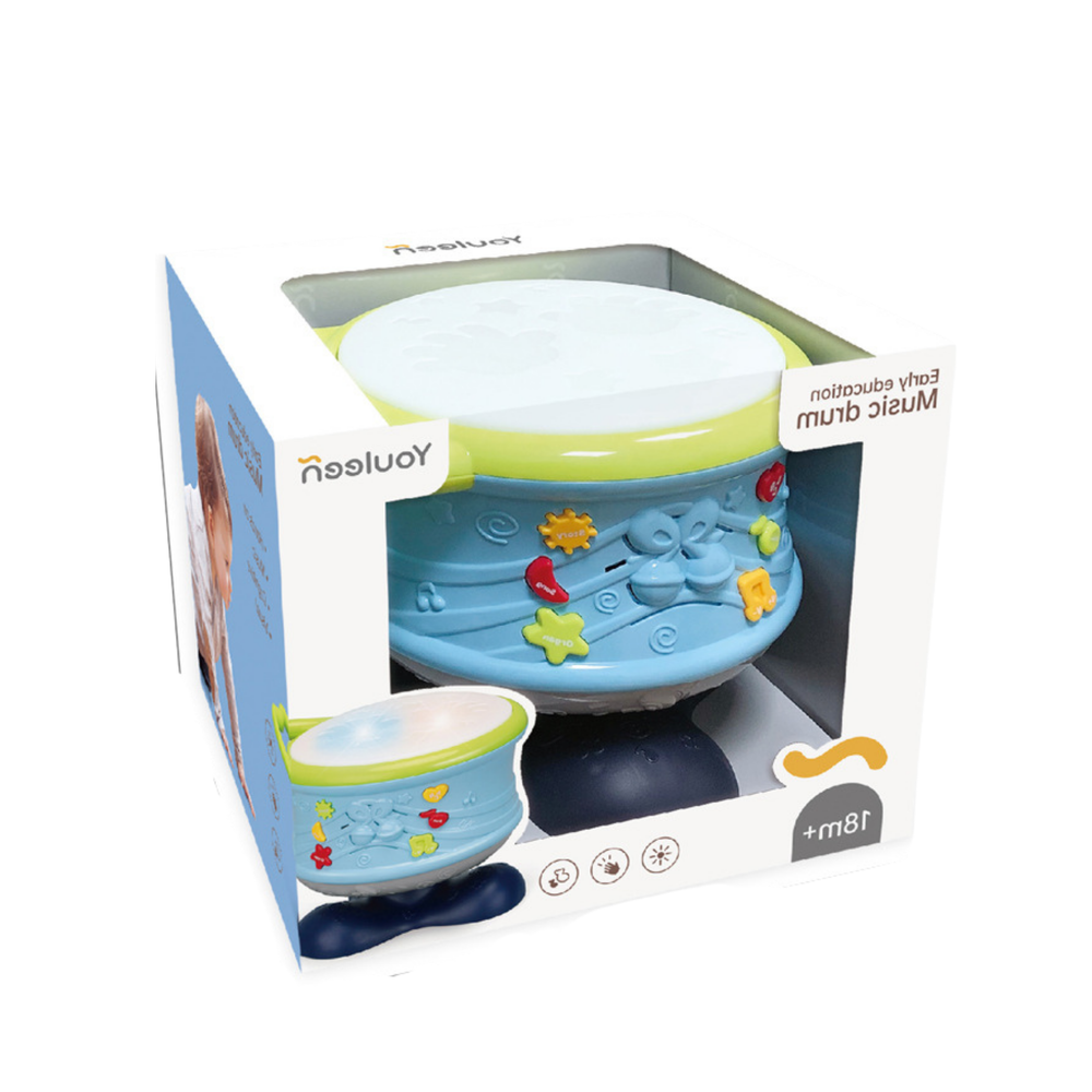 Interaktyvus edukacinis muzikinis būgnas su viesos efektais, mėlynas