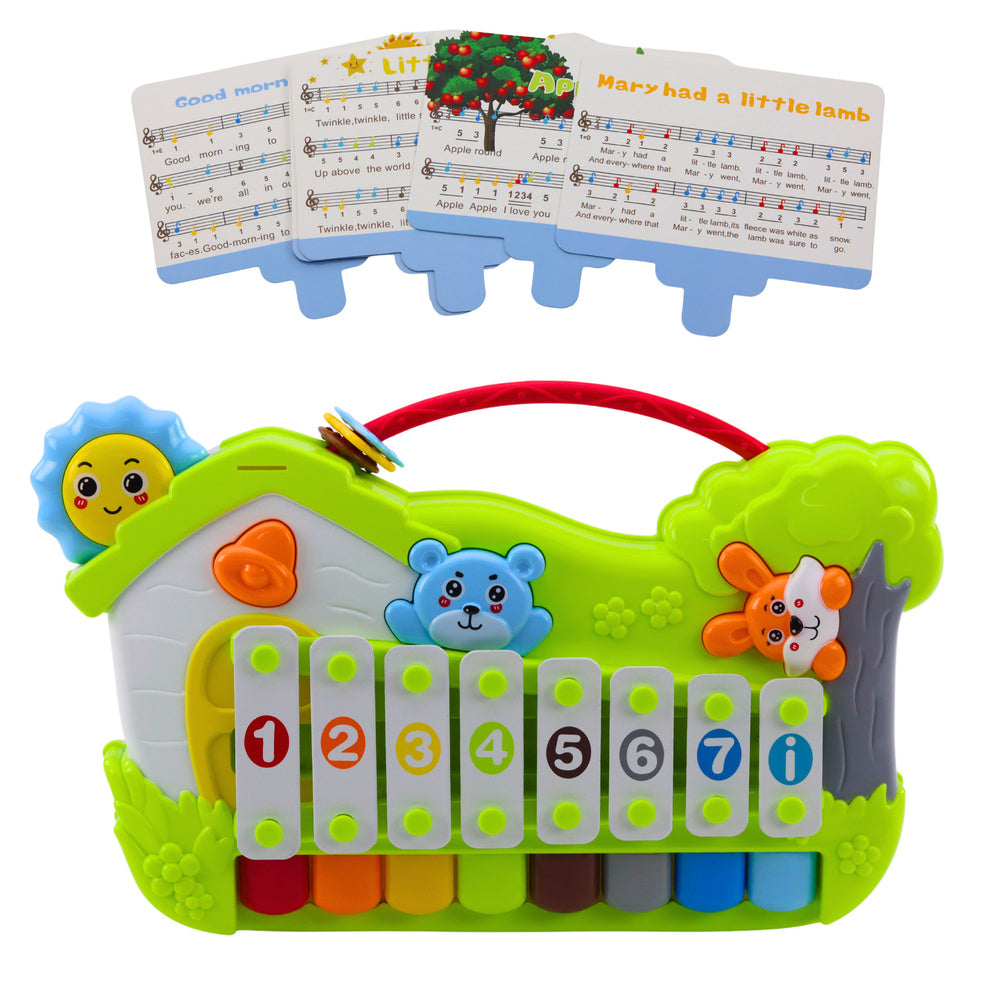 Muzikinis pianinas su metalofonu ir kortelėmis