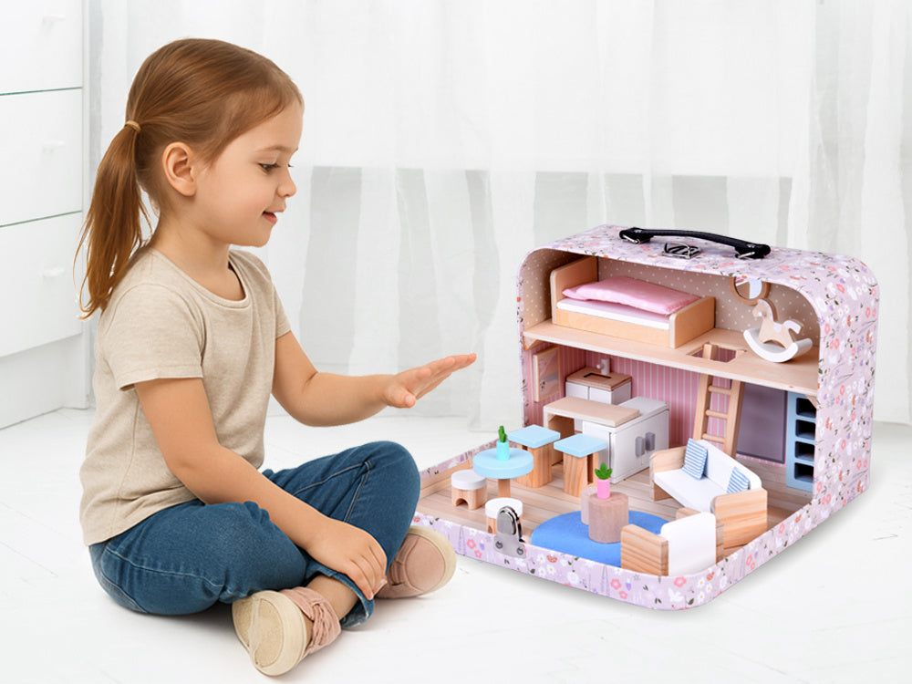 Lėlių namelis užrakinamame lagaminėlyje su priedais, FLOWER