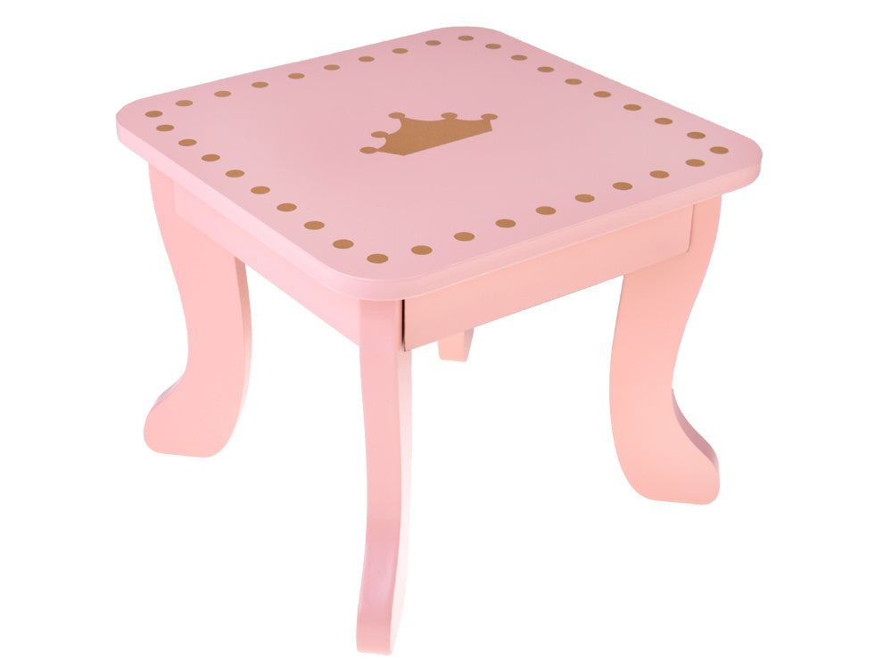 Medinis karališkas kosmetinis staliukas su veidrodžiu, kėde ir aksesuarais