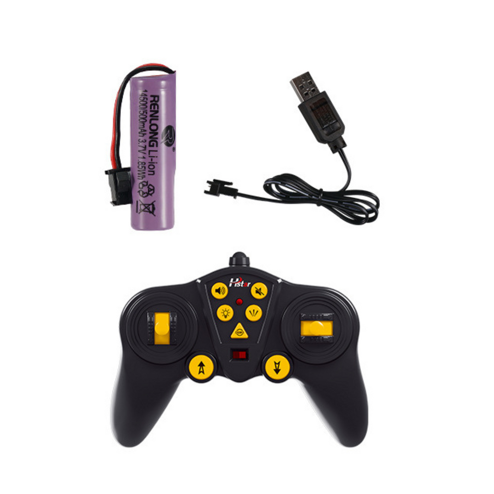 Didelis nuotoliniu būdu valdomas sunkvežimis su priekaba, raudonas