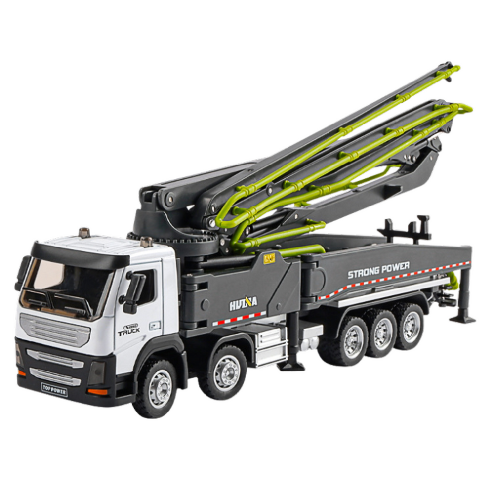 Nuotoliniu būdu valdomas sunkvežimis su betono siurbliu Huina 1:18, pilkas