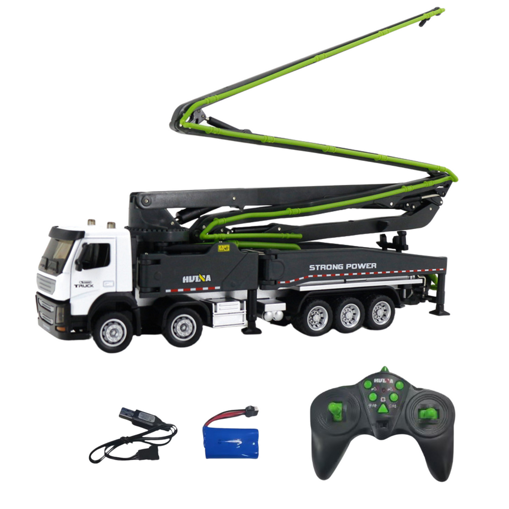 Nuotoliniu būdu valdomas sunkvežimis su betono siurbliu Huina 1:18, pilkas