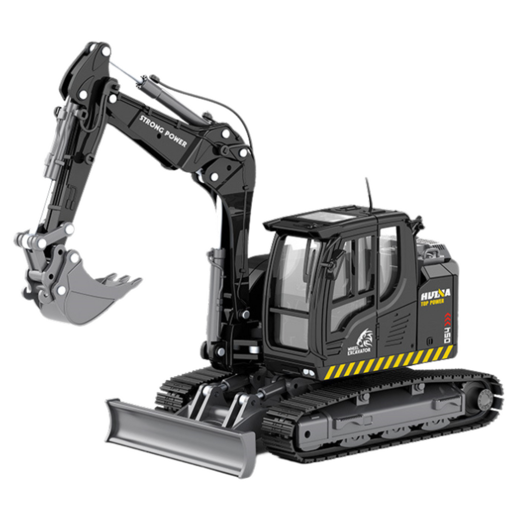 Žaislinis metalinis ekskavatorius judančiu kaušu Huina, juodas