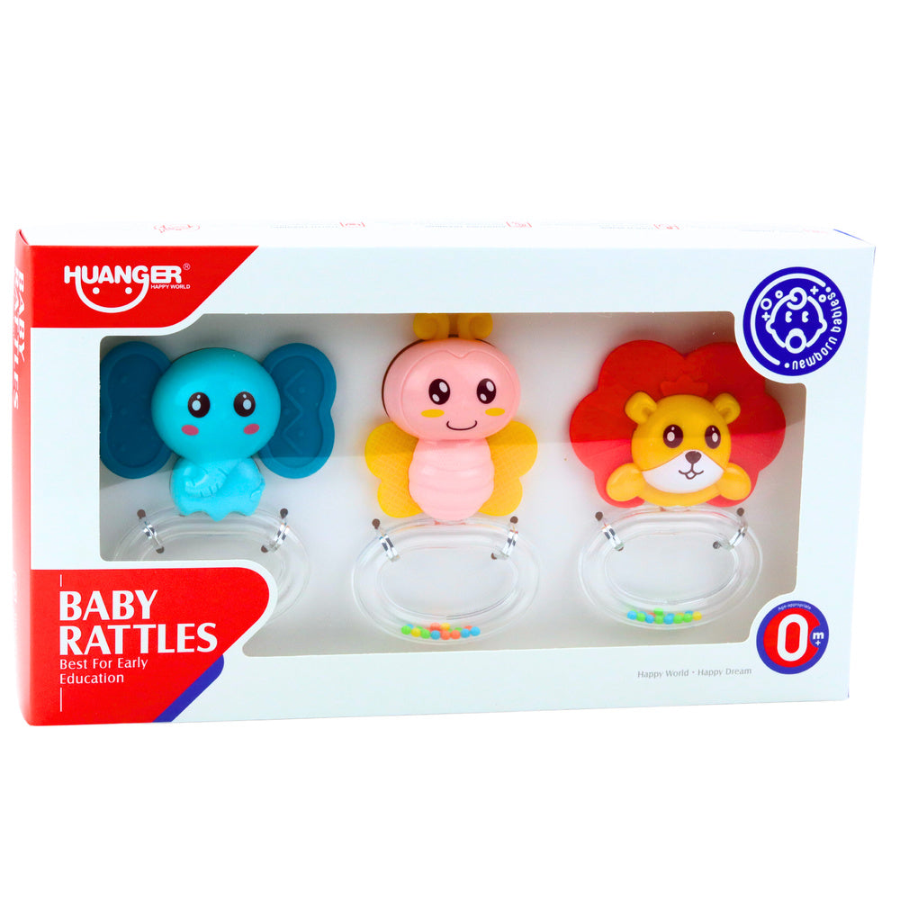 Kramtukų ir barškučių rinkinys vaikams „Gyvūnai“, 3 vnt.