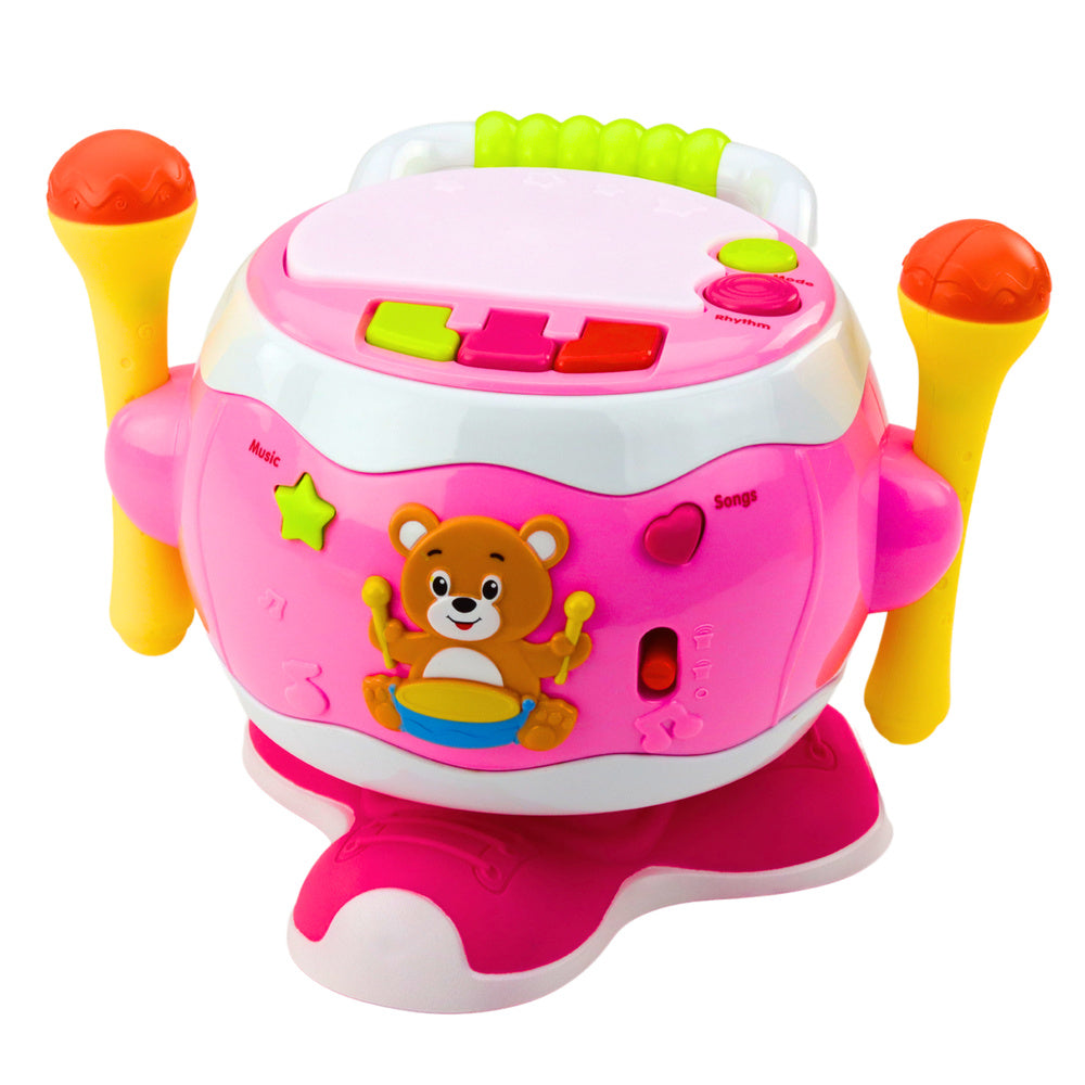 Interaktyvus muzikinis būgnas su mikrofonu vaikams, rožinis