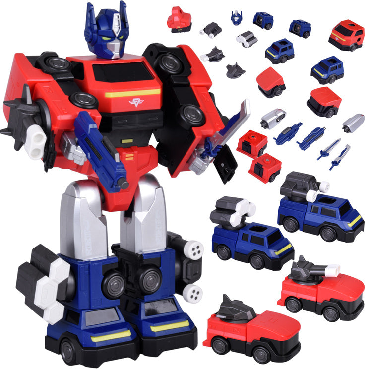 Magnetinis robotas transformeris 2-in-1 su priedais, raudonas