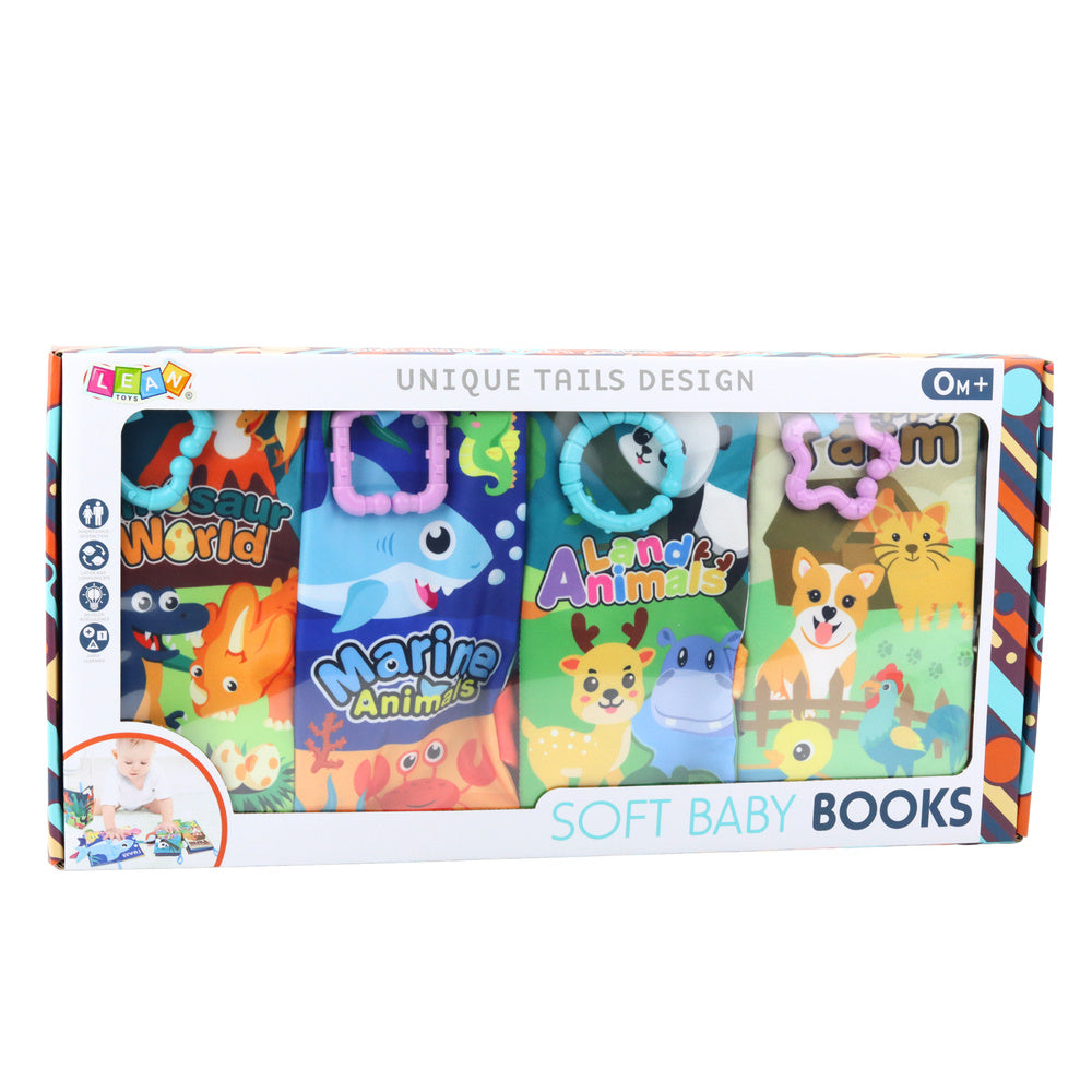 Minkštų sensorinių mokomųjų knygelių rinkinys vaikams 4 vnt.