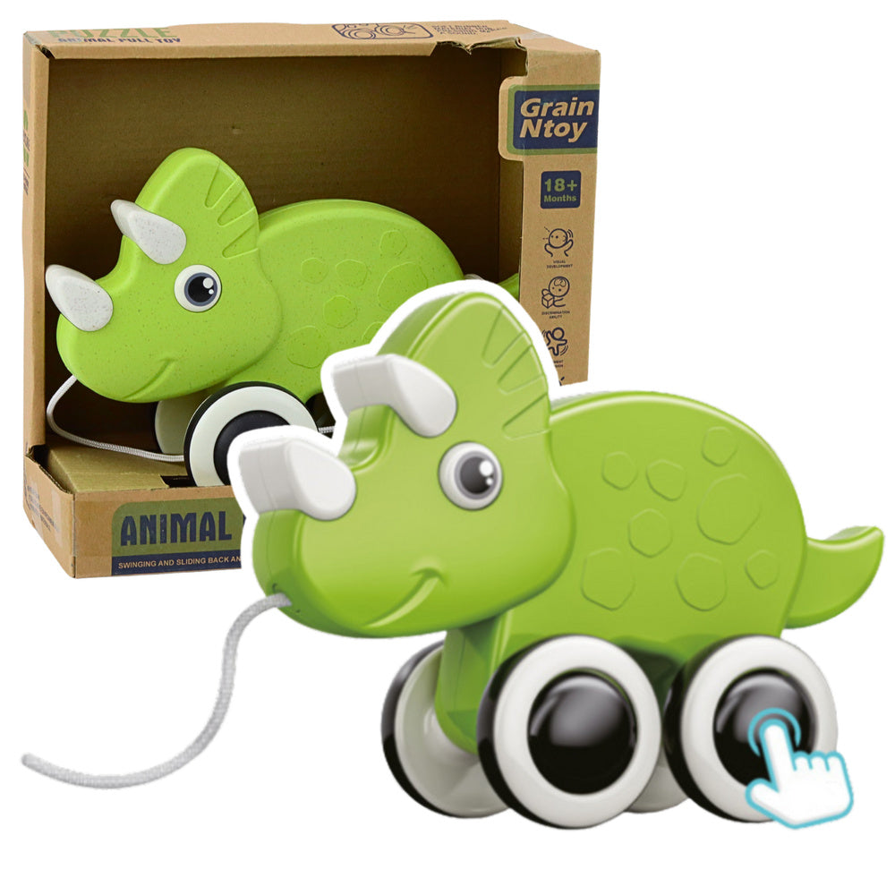 Traukiamas dinozauras su švilpuku, žalias