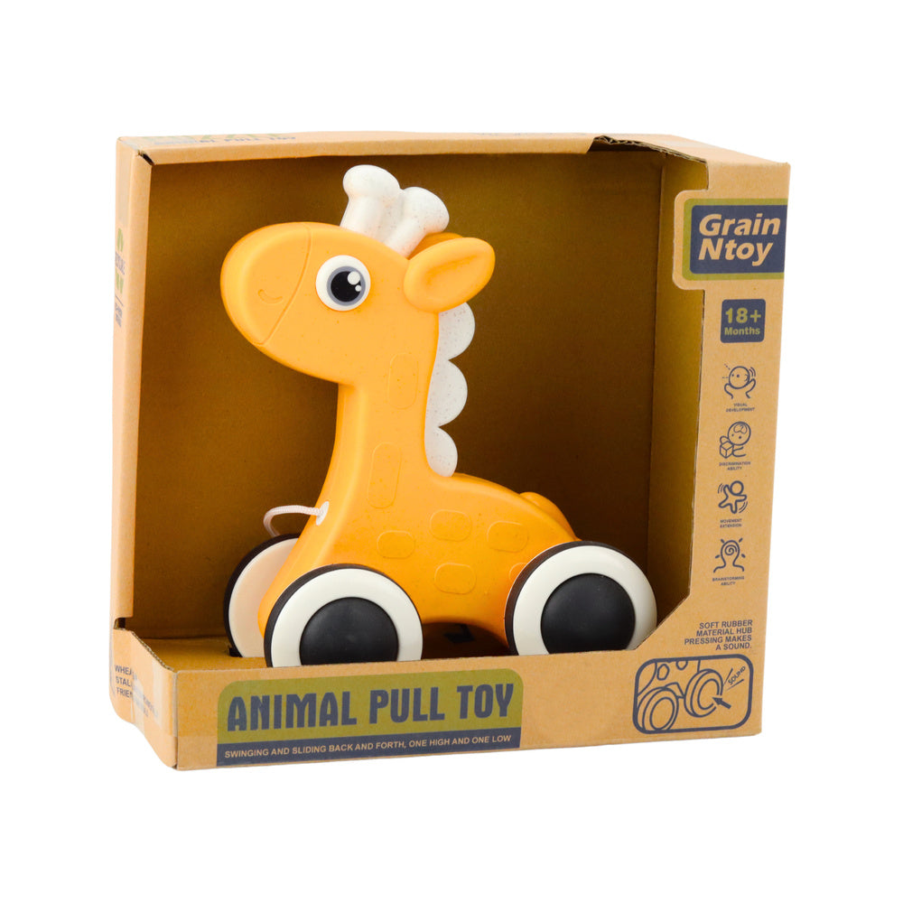 Traukiama žaislinė žirafa, geltona