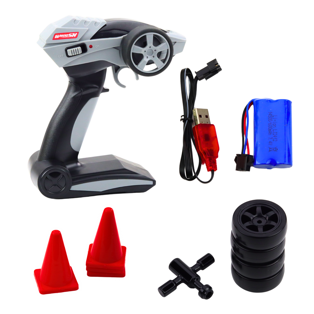 Nuotoliniu būdu valdomas drifto lenktyninis automobilis 30km/h 1:16, raudonas