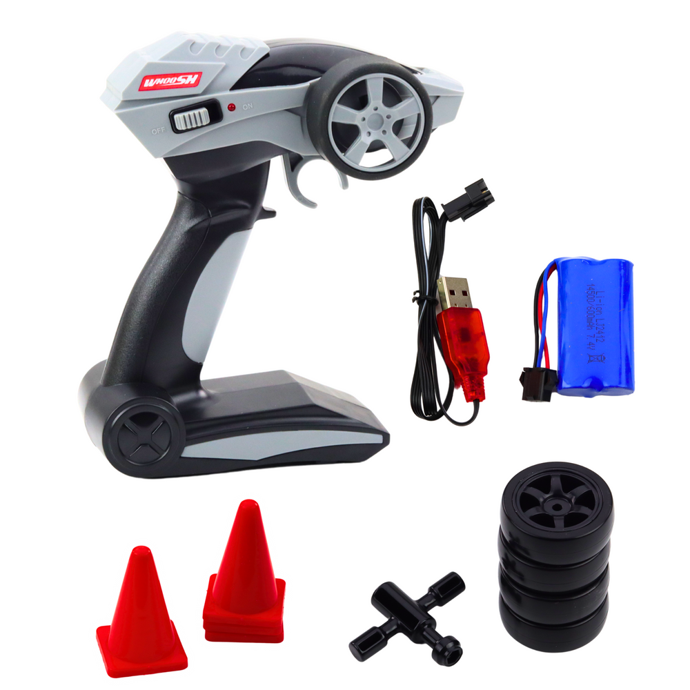 Nuotoliniu būdu valdomas drifto lenktyninis automobilis 30km/h 1:16, juodas