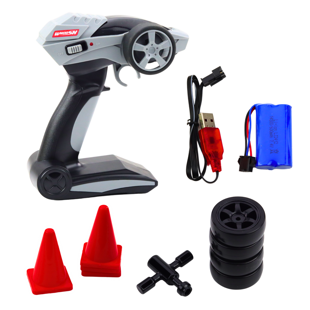 Nuotoliniu būdu valdomas drifto lenktyninis automobilis 30km/h 1:16, pilkas