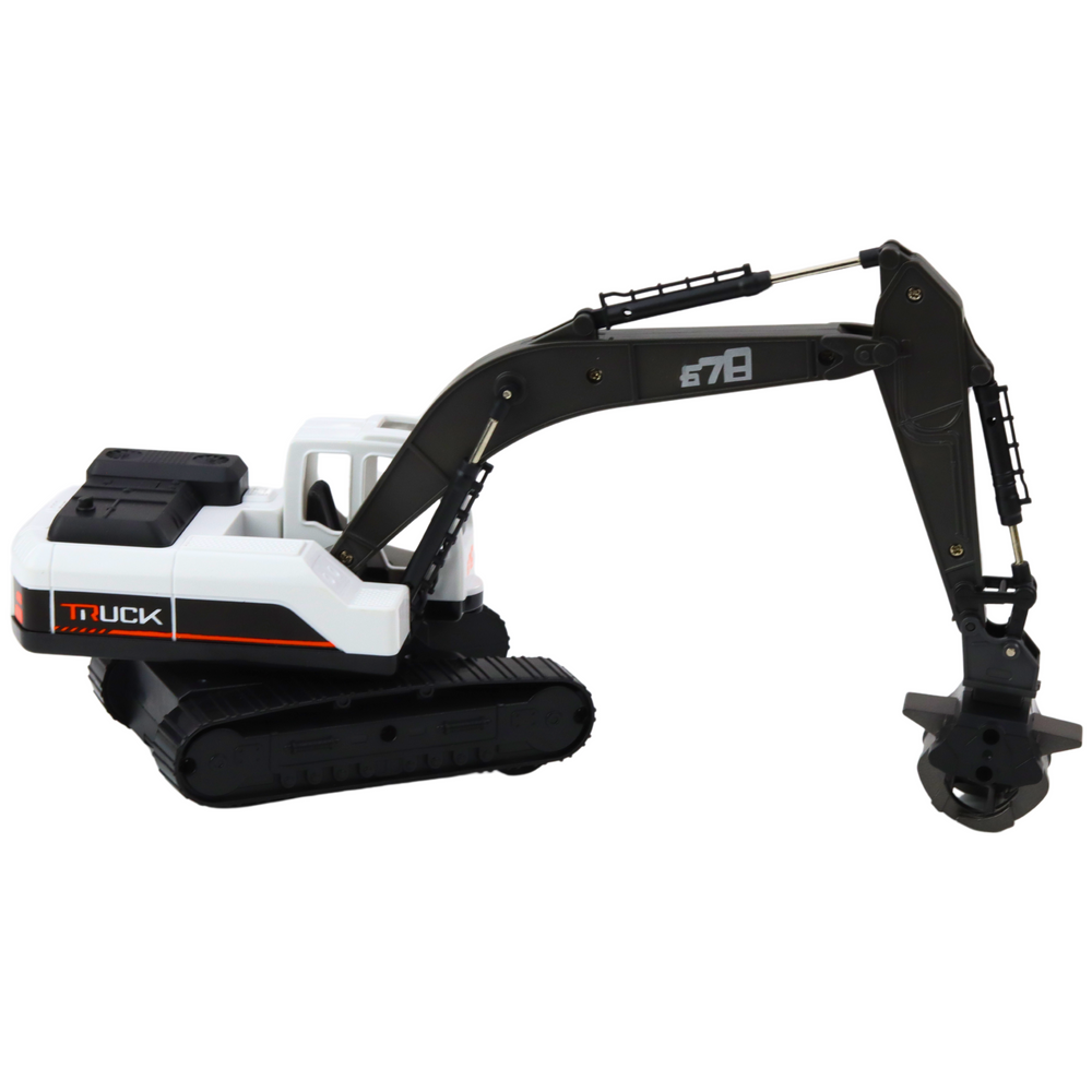 Vikšrinis ekskavatorius su griebtuvu, pasukamas 360° kampu, juodas