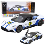 Metalinis sportinis automobilis su šviesomis ir garsais  1:22, baltas
