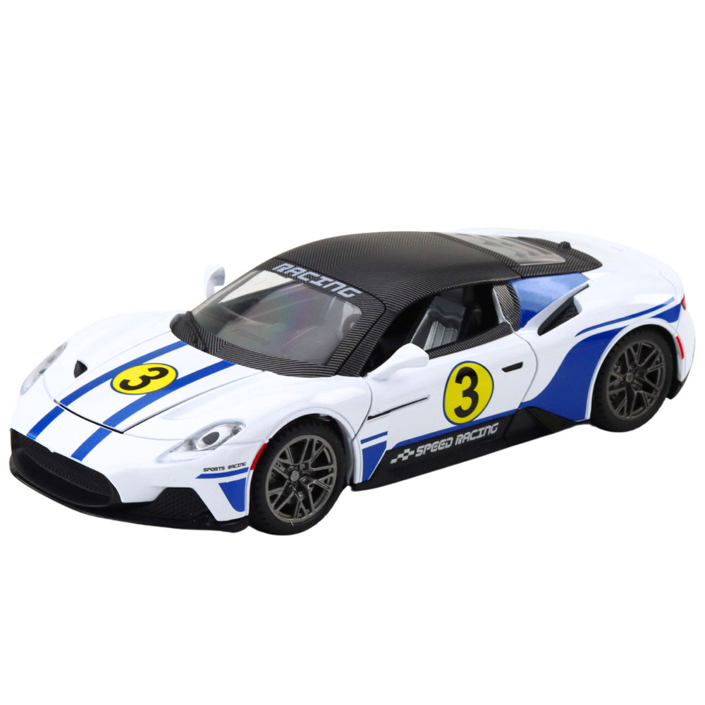 Metalinis sportinis automobilis su šviesomis ir garsais  1:22, baltas