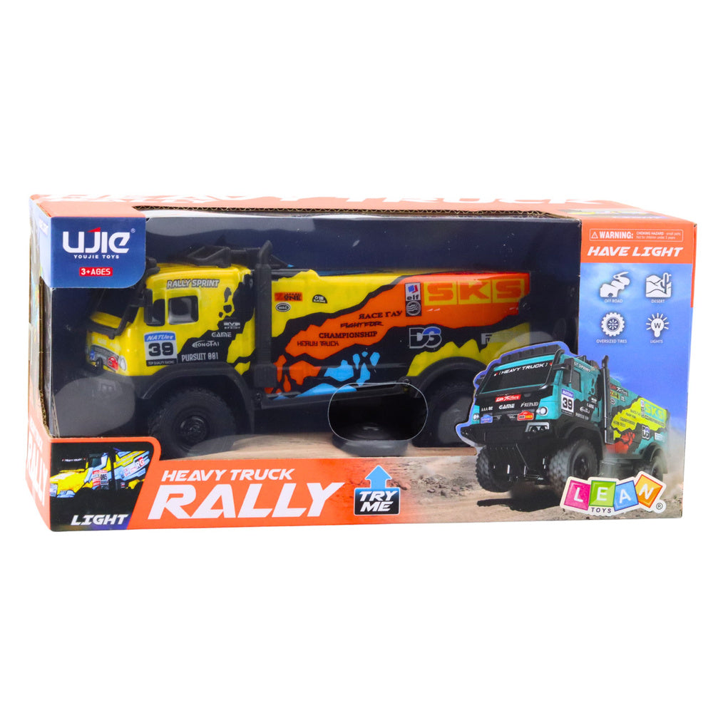 Nuotoliniu būdu valdomas sunkvežimis su garsu, geltonas