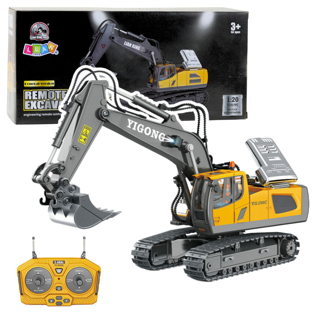 Nuotoliniu būdu valdomas vikšrinis ekskavatorius, geltonas, 1:20