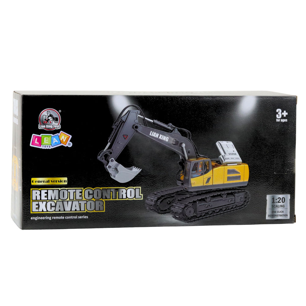Nuotoliniu būdu valdomas vikšrinis ekskavatorius, geltonas, 1:20