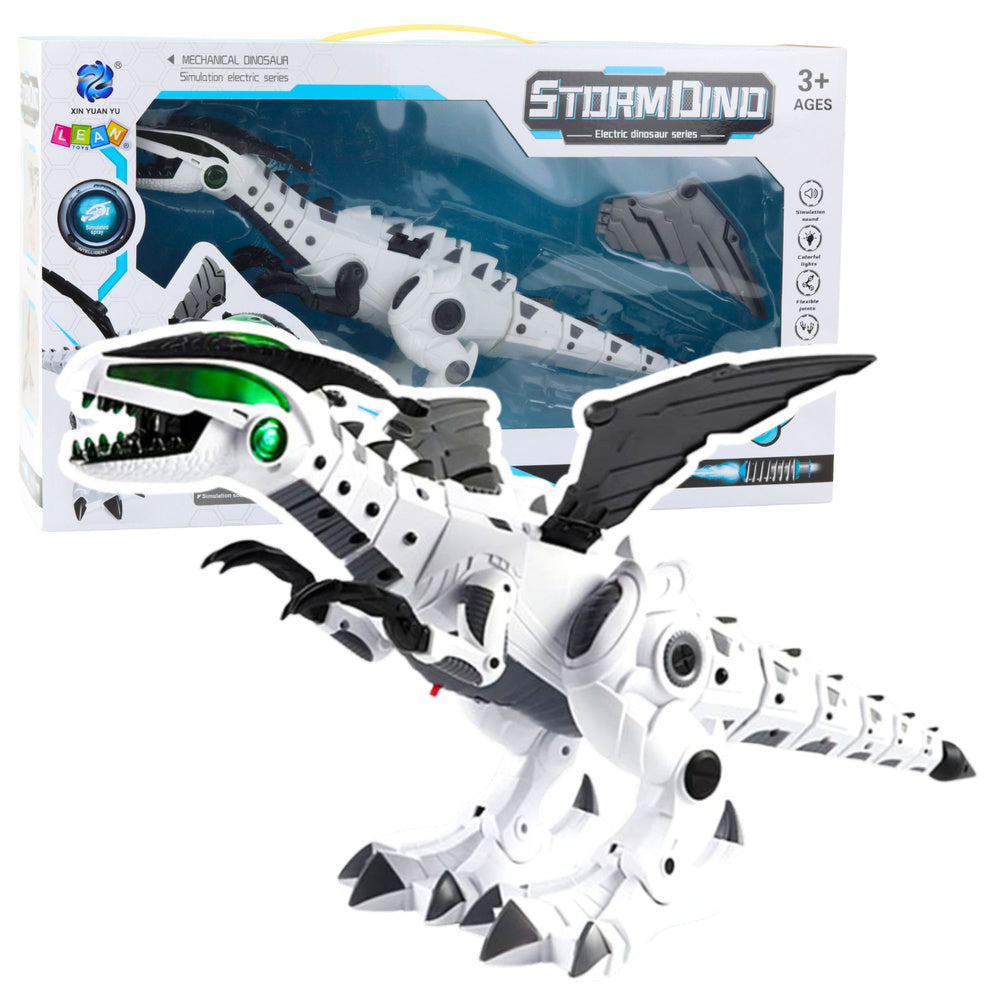 Interaktyvus robotas dinozauras su šviesomis ir garsu, baltas