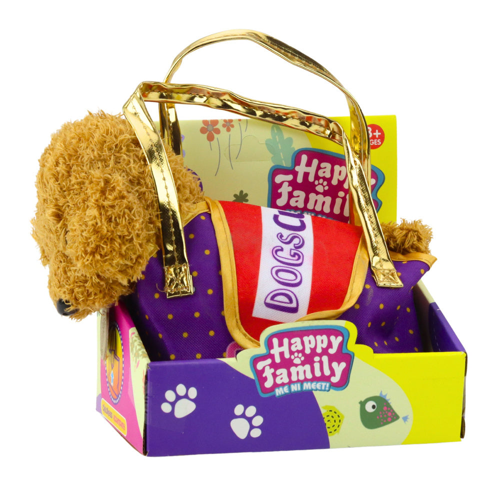 Pliušinis šuniukas pudelis su rankine, šviesiai rudas