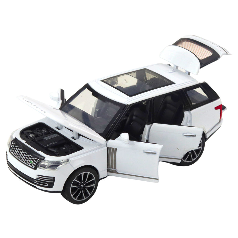 Metalinis Range Rover automobilis su garso ir šviesos efektais 1:32, baltas