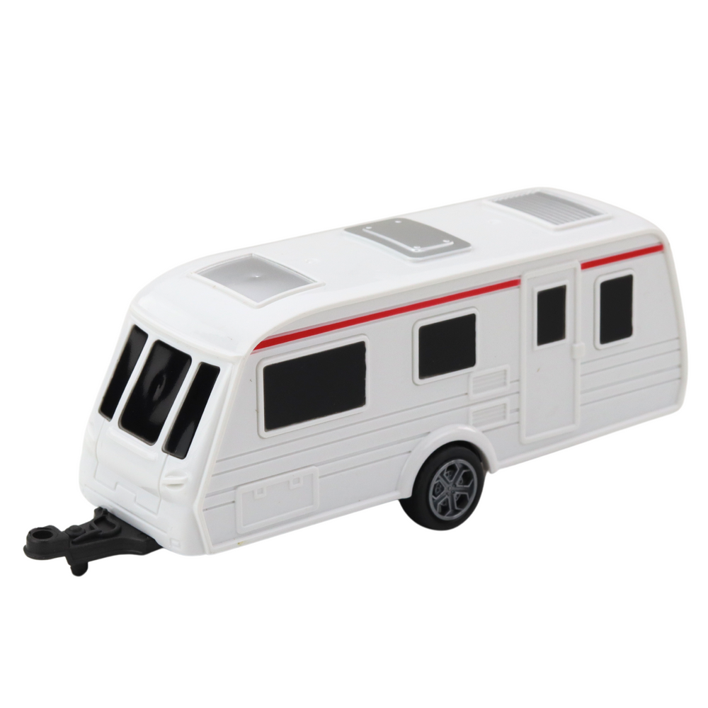 Metalinis automobilio rinkinys su kemperio priekaba, oranžinis