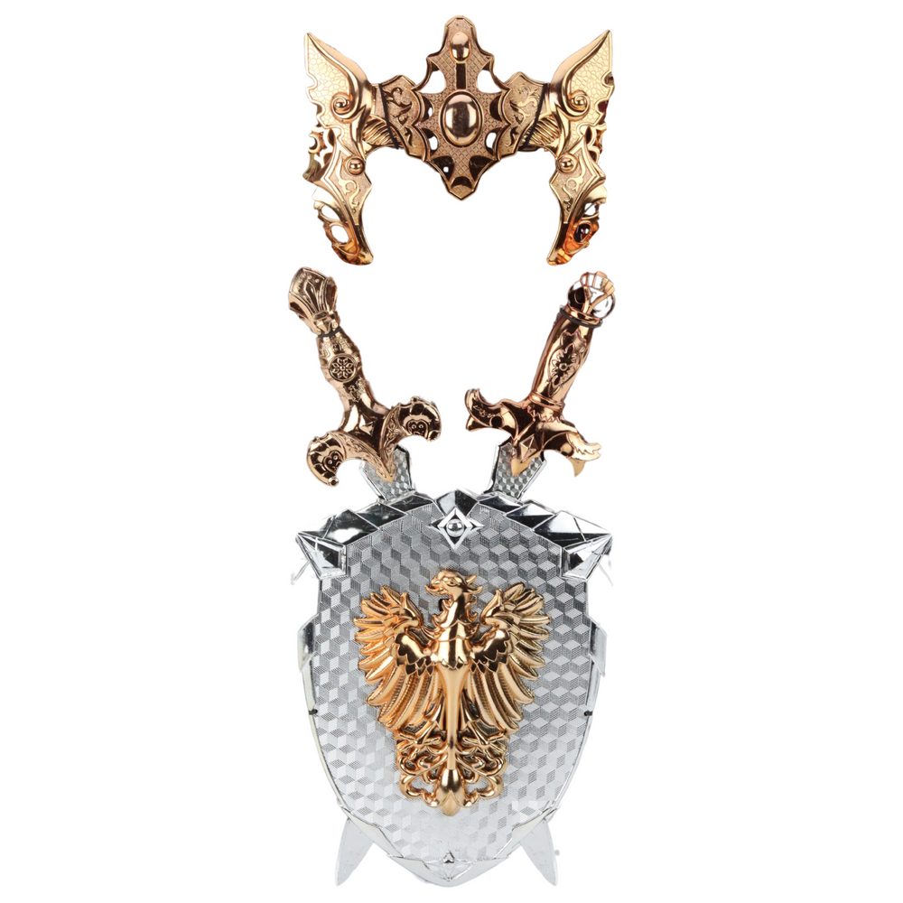 Riterio aksesuarų rinkinys vaikams su dviem kardais, auksinis