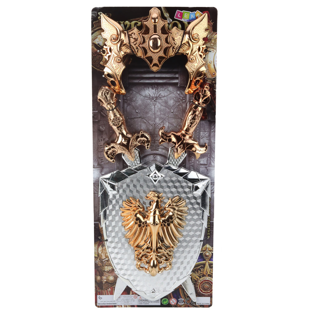 Riterio aksesuarų rinkinys vaikams su dviem kardais, auksinis