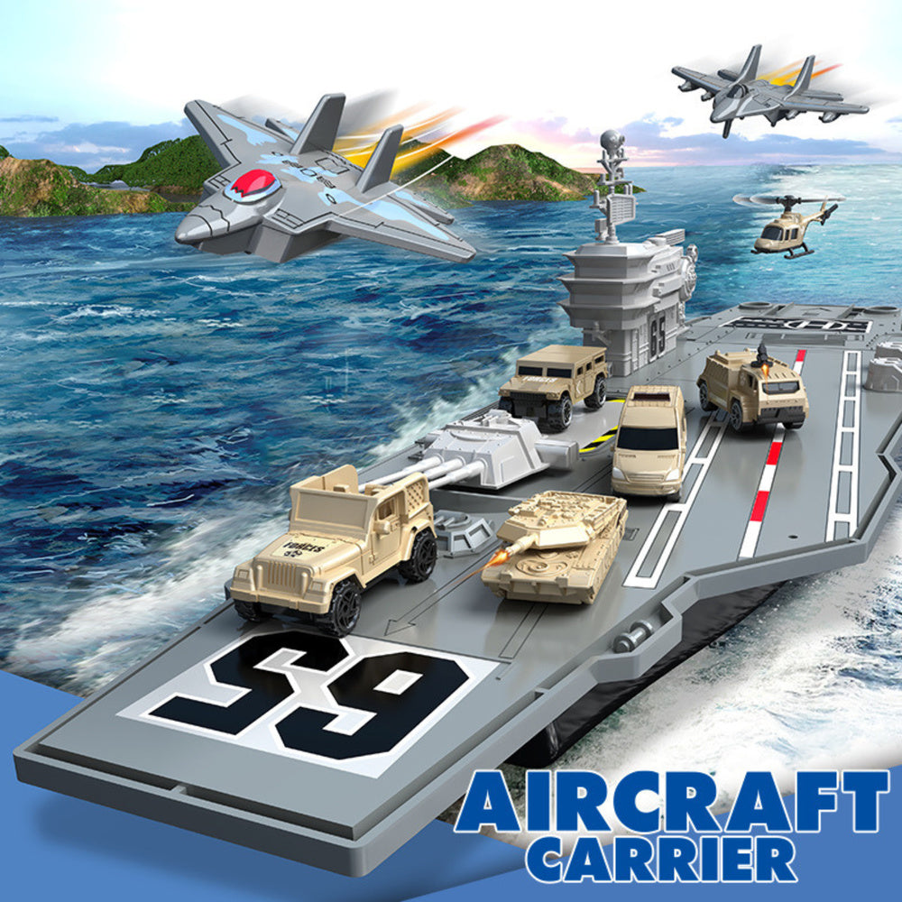 Didelis žaislinis karinis lėktuvnešis su priedais 70 cm