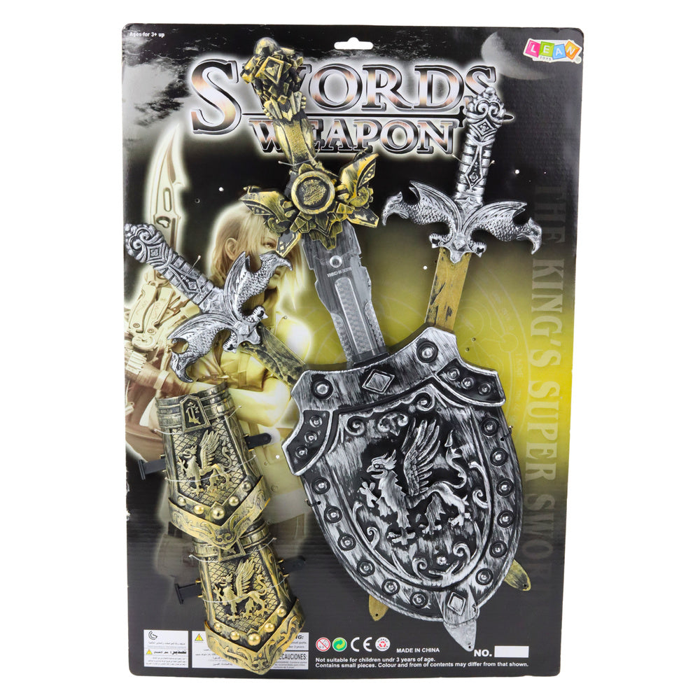 Mažojo riterio rinkinys su trimis kardais ir skydu