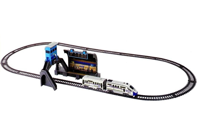 Elektrinis traukinys su stotimi ir bėgiais vaikams 244 cm