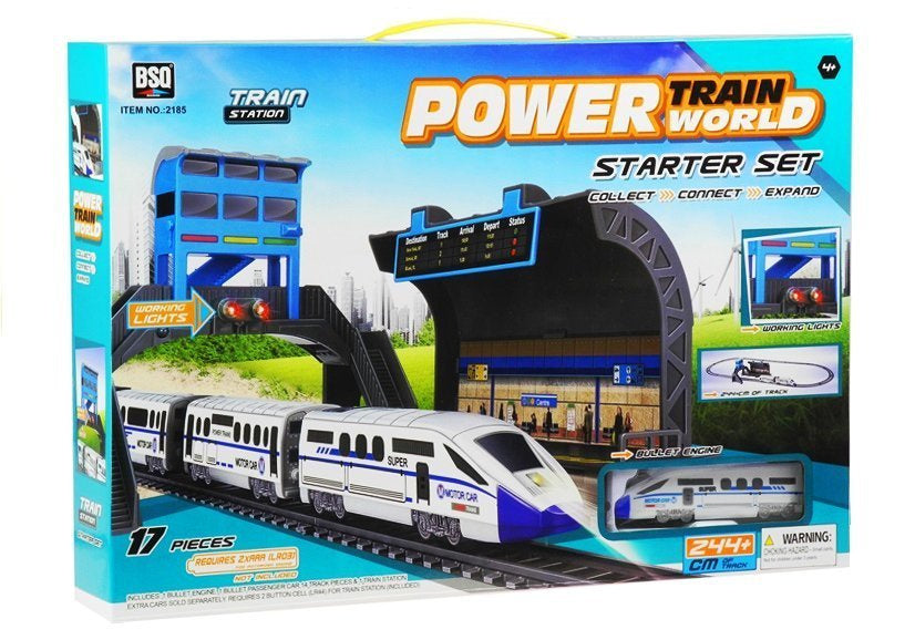 Elektrinis traukinys su stotimi ir bėgiais vaikams 244 cm