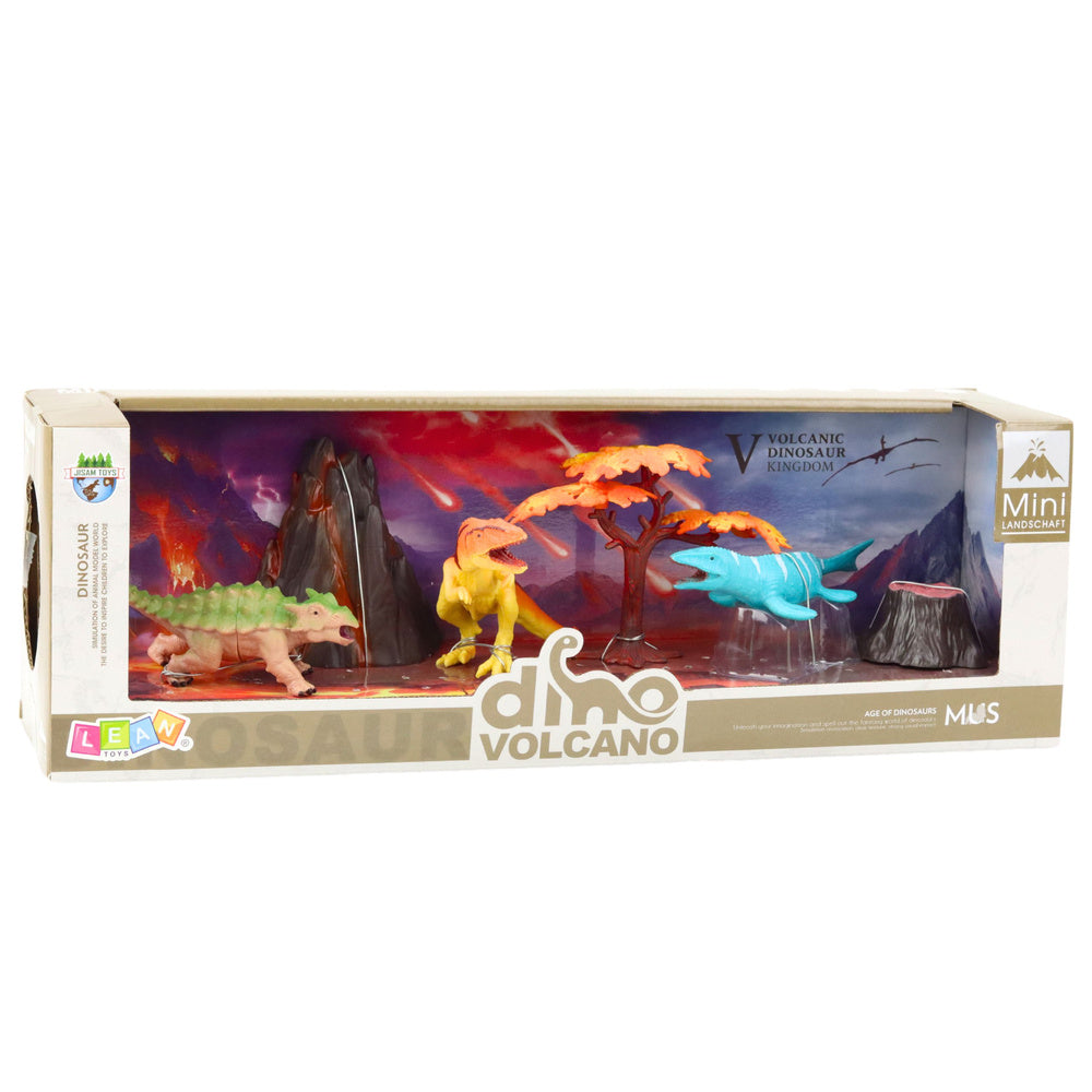 Realistinių dinozaurų figūrėlių rinkinys „Vulkanas ir medis“, 6 vnt.
