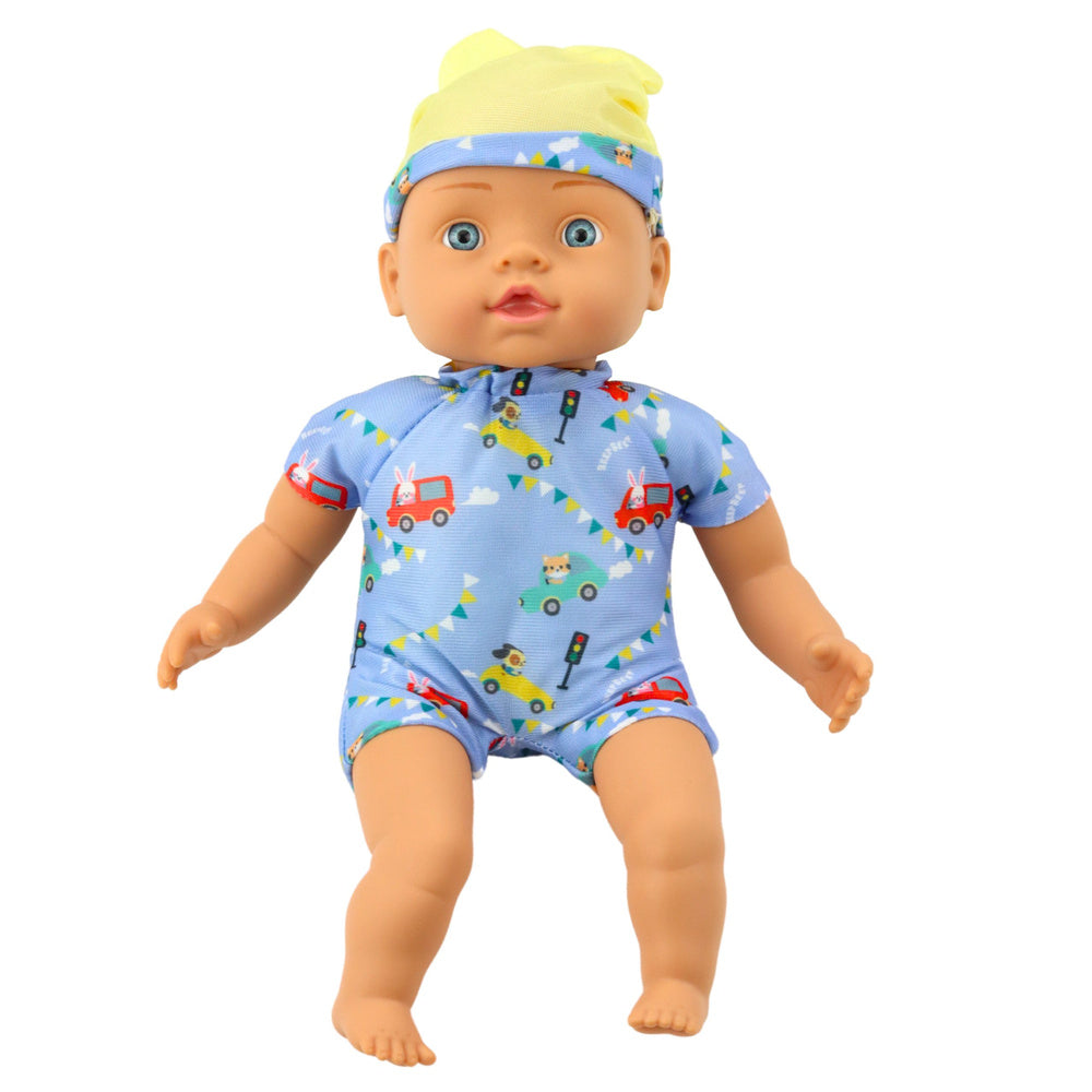 Lėlė kūdikis su  mėlynais drabužėliais 31 cm