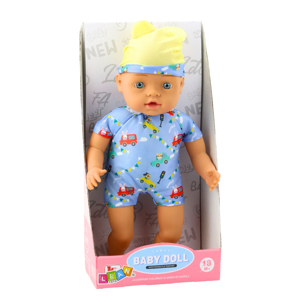 Lėlė kūdikis su  mėlynais drabužėliais 31 cm