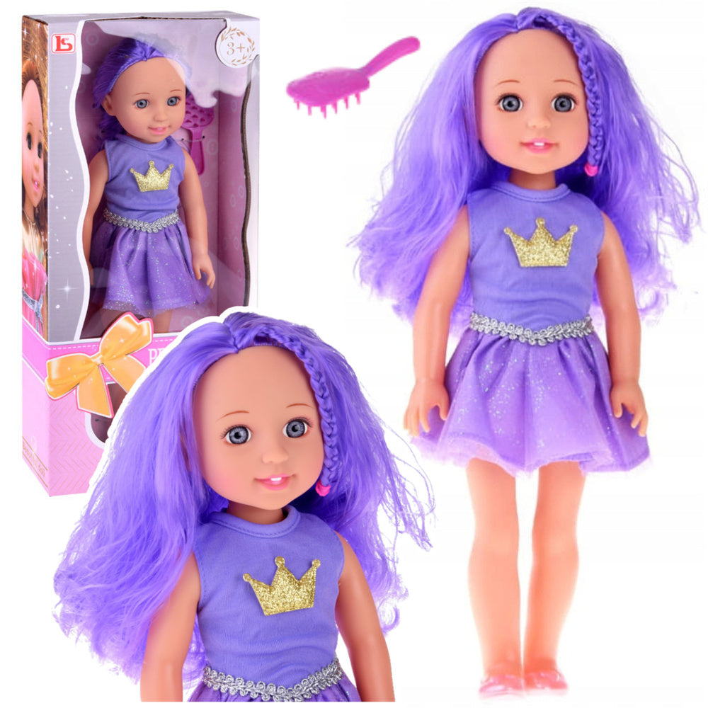 Lėlė Lala su violetine suknele ir plaukais 38cm