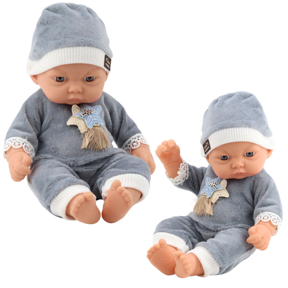 Lėlė kūdikis su pilka pižama