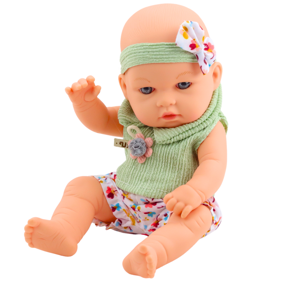 Lėlė kūdikis su vasarišku kostiumėliu