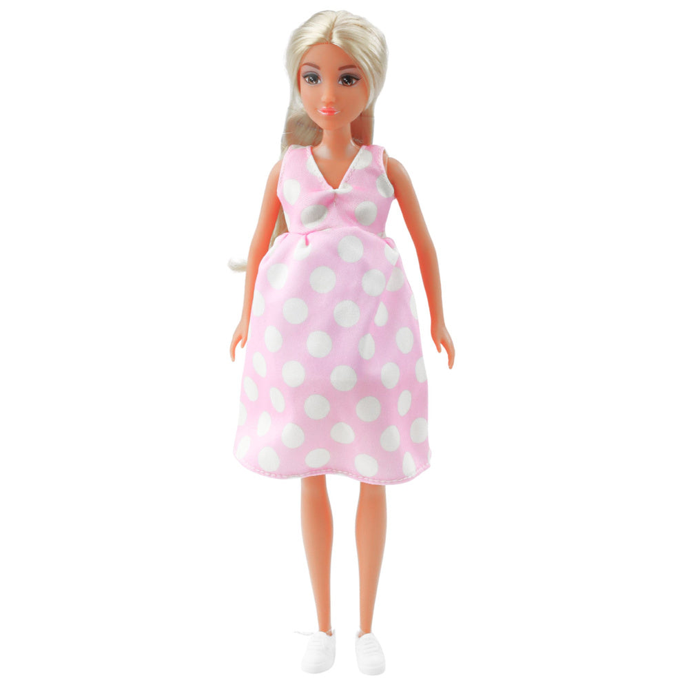 Nėščia lėlė Anlily su taškuota rožinė suknelė ir kūdikiu