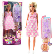 Nėščia lėlė Anlily su rožinė suknele, kūdikiu ir priedais