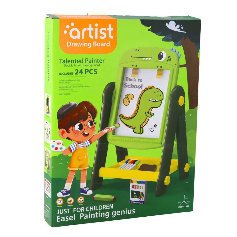 Edukacinė dvipusė magnetinė lenta su dinozauro motyvu, žalia