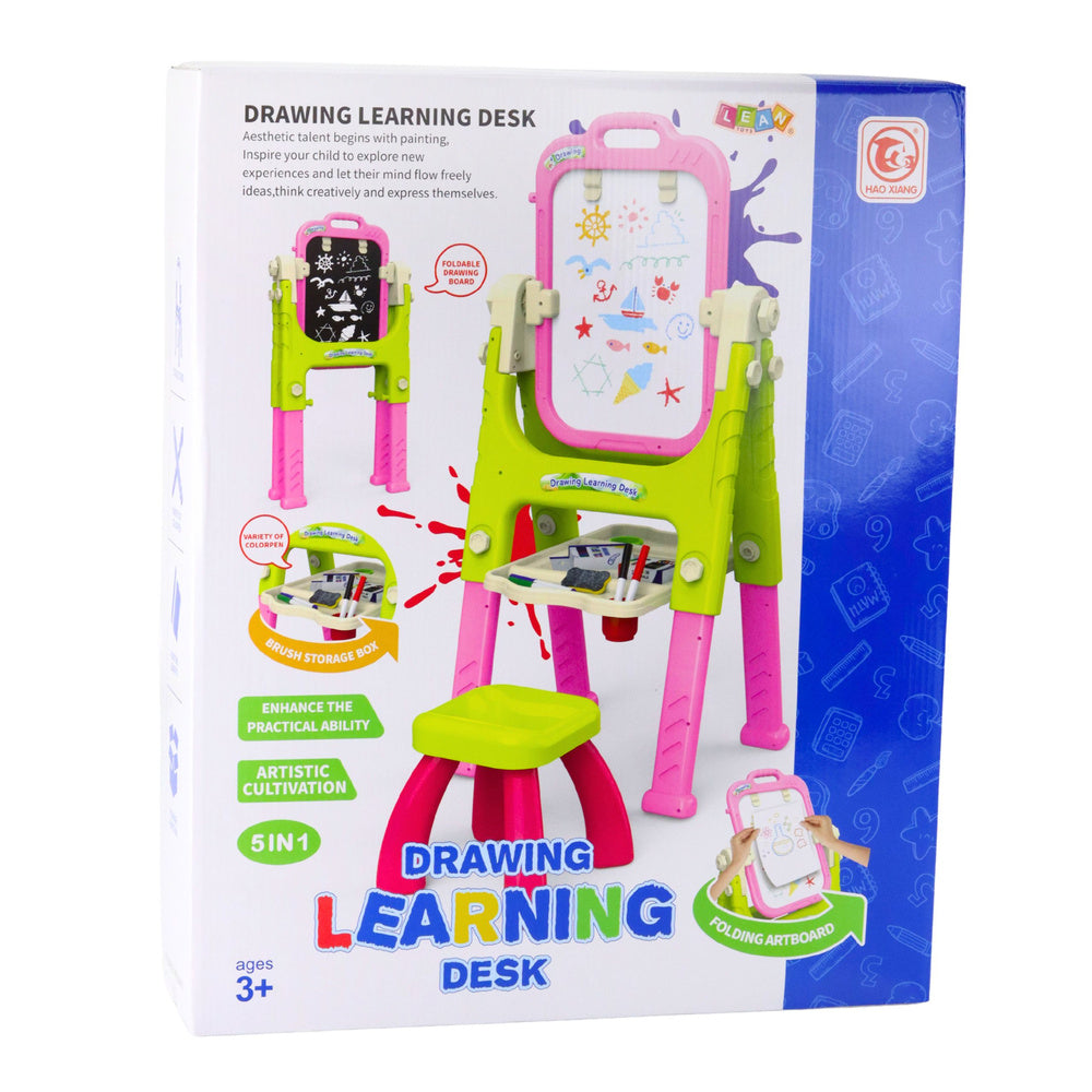 Daugiafunkcinė piešimo lenta vaikams su kėdute ir priedais 5in1, geltona