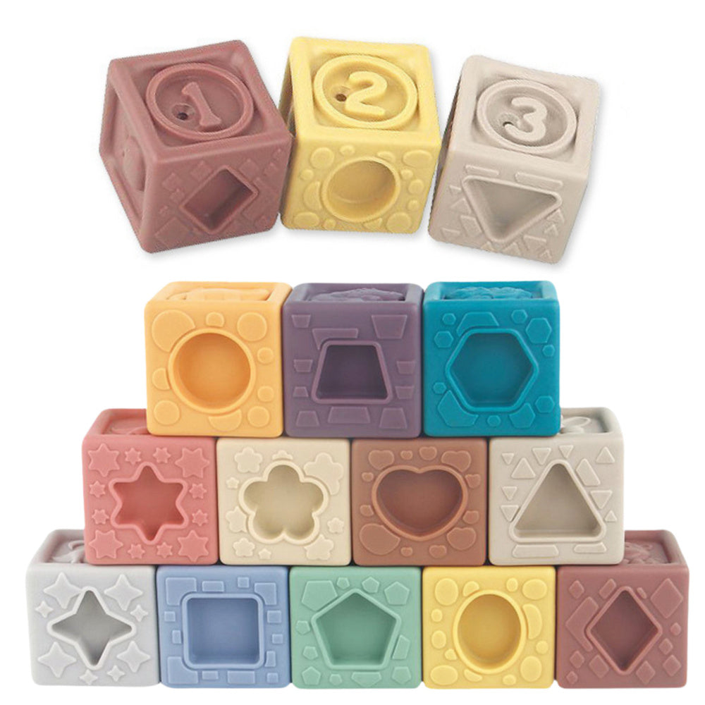 Minkšti sensoriniai tekstūruoti statybiniai blokai vaikams 12 vnt.