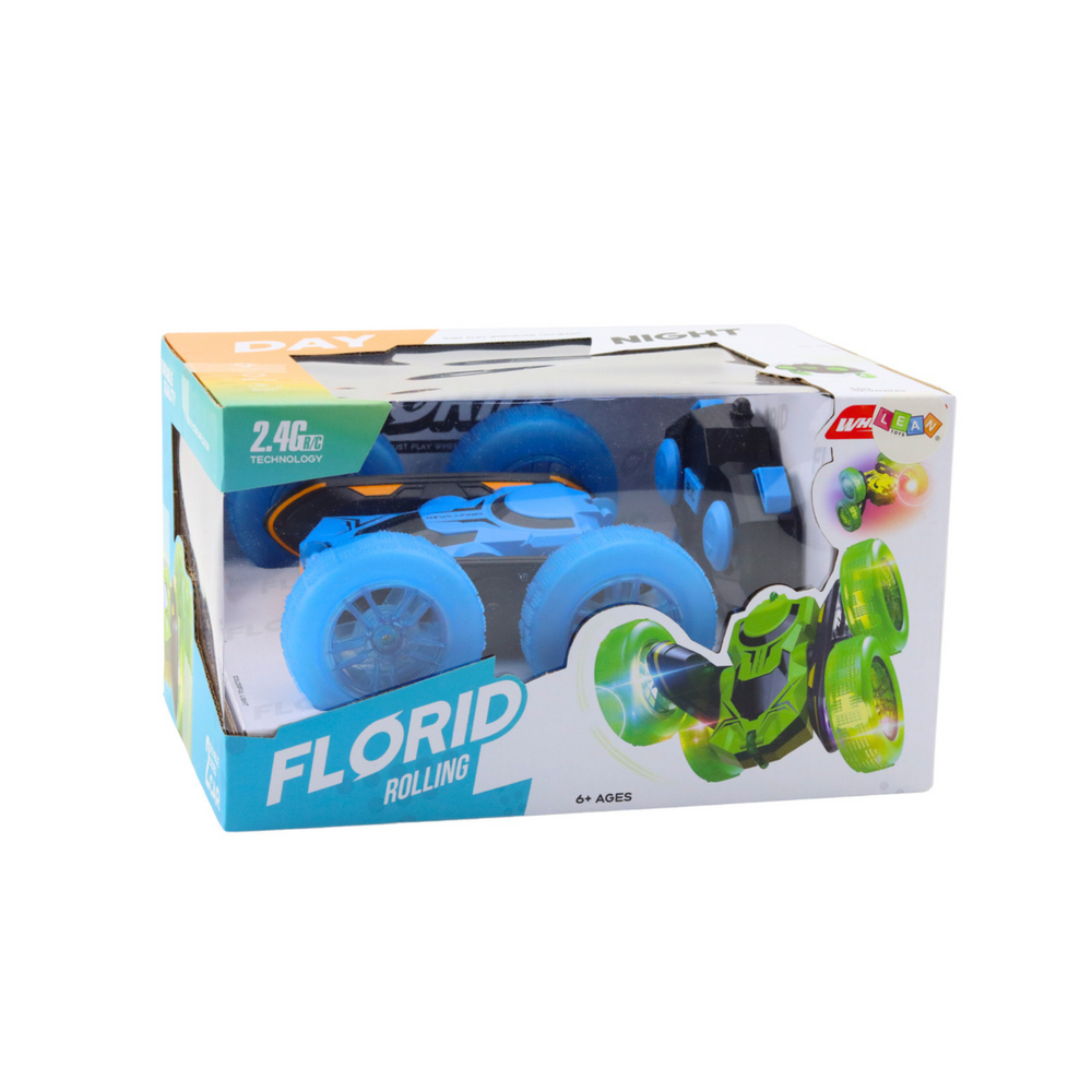 Nuotoliniu būdu valdomas kaskadinis automobilis, mėlynas