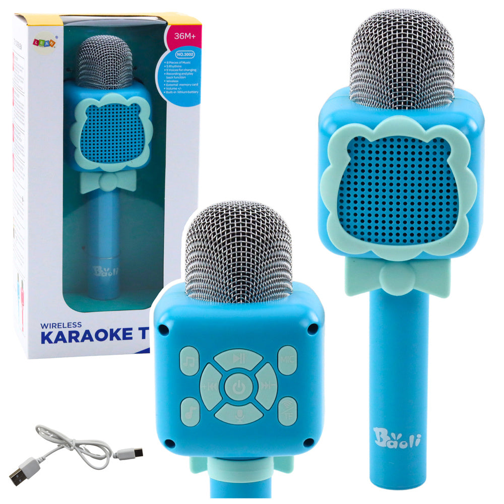 Belaidis karaoke mikrofonas su „Bluetooth“ ir balso keitimu, mėlynas
