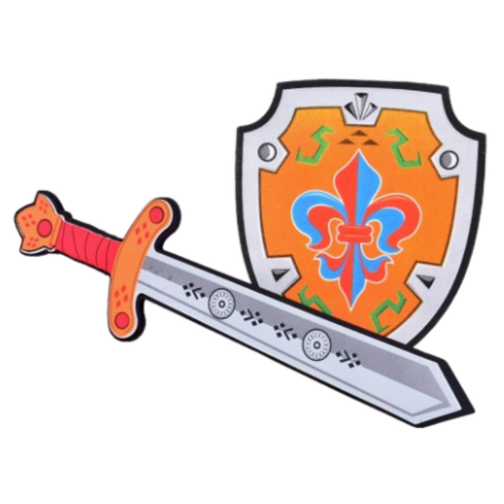 Riterio kardo ir skydo rinkinys vaikams, oranžinis